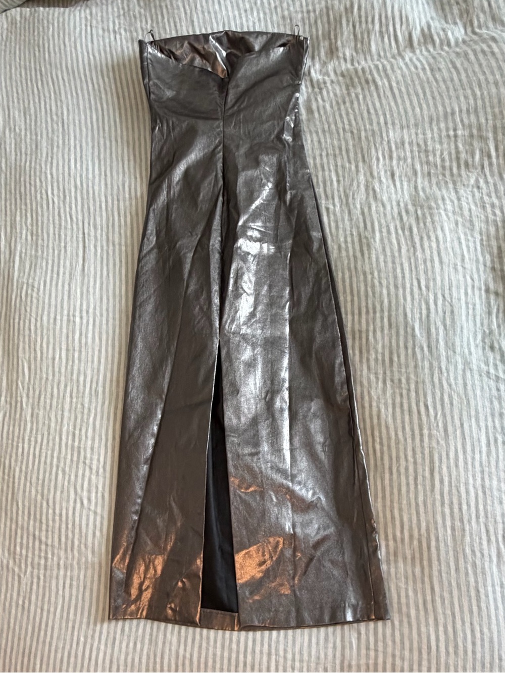 NWT Zara Strapless Shiny Metallic Silver Dress - Picture 7 of 8